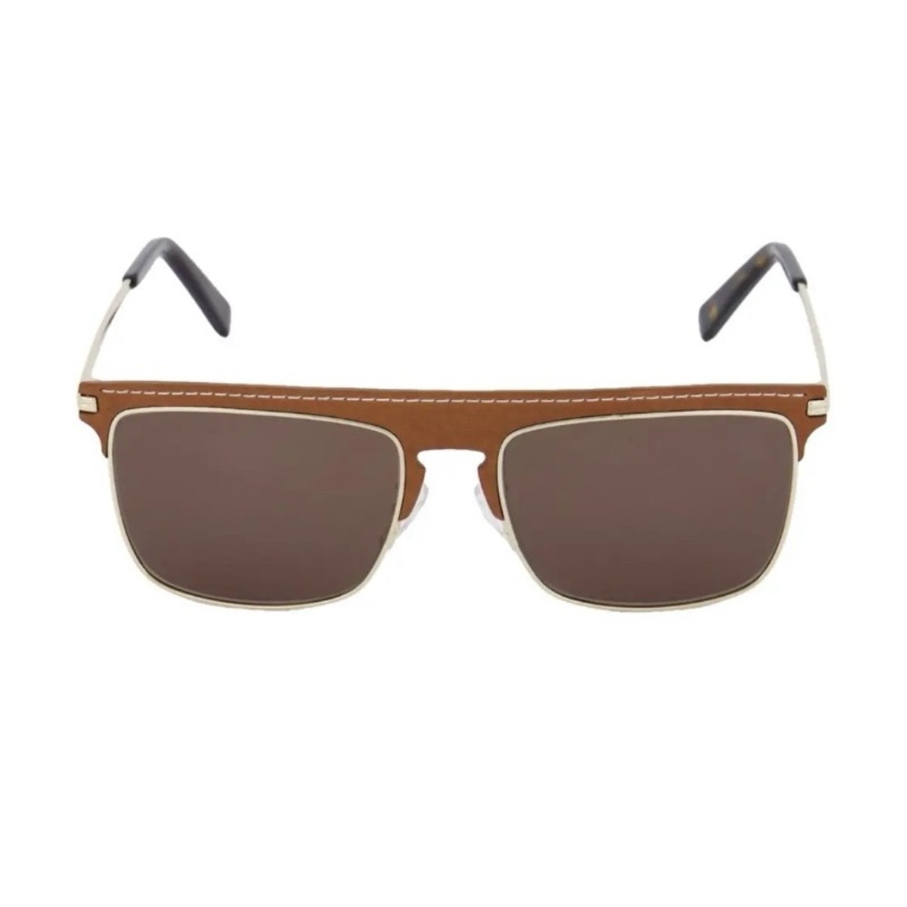 Loewe Brown Leather-Trim Square Sunglasses with Gold Arms - Picture 2 of 3
